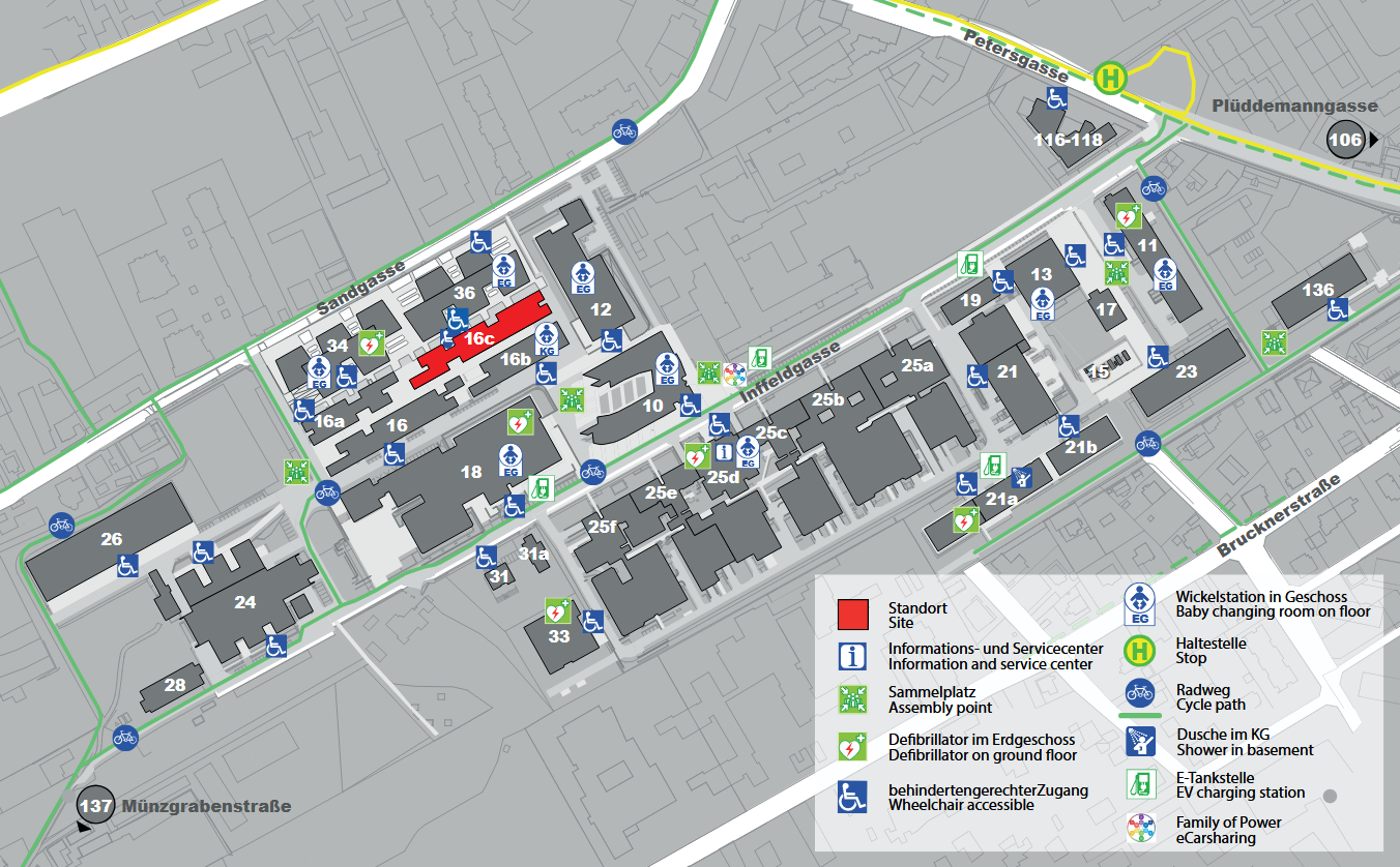 map showing the Inffeldgasse 16c at Campus Inffeld